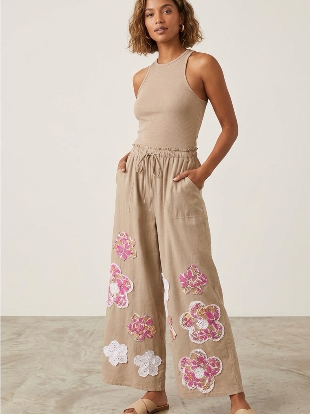 NWT Blue Velvet Floral Appliqué Wide Leg Jumpsuit Size Medium